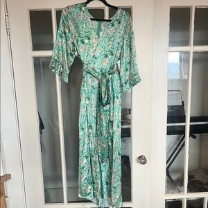 NWT RIDLEY LONDON Green Wrap Dress with Bell Sleeves